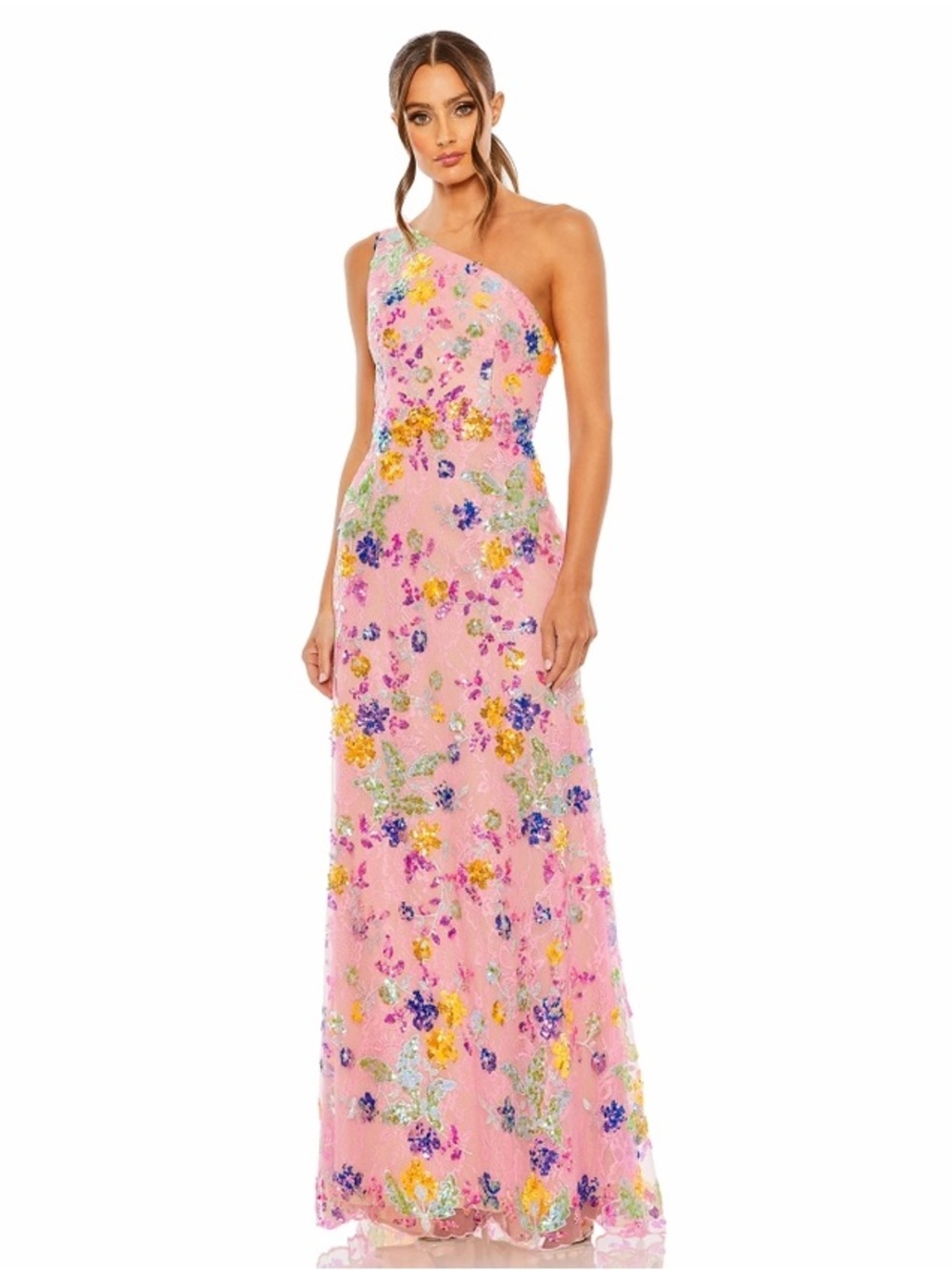 NWT 2024 Mac Duggal Pink Multicolor Floral Strapless Sequin Evening Gown Size 12